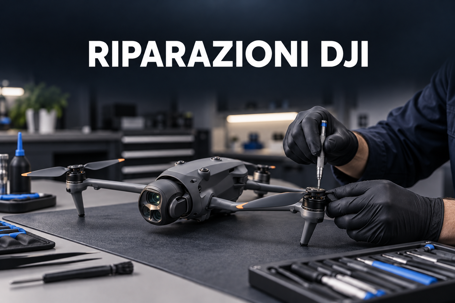 Riparazione di un drone DJI in laboratorio